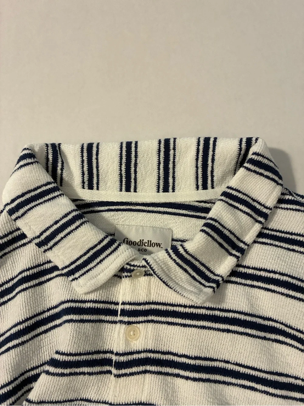NWT Goodfellow Short-Sleeve 2-Button Terry Cloth Polo Shirt Blue Stripes XXL